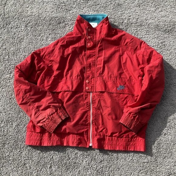 Nike Men’s Jacket L Large Red Y2K Vintage 90’s Red Button Zip Missing Hood